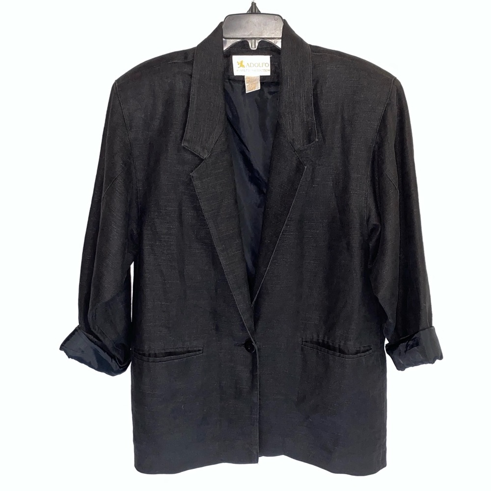 adolfo royalty collection black blazer oversized ramie size small
